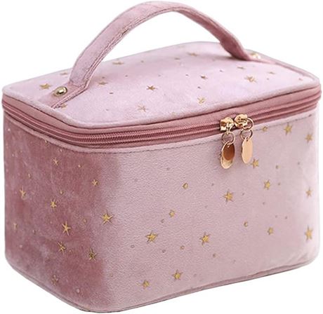 HOYOFO Velvet Makeup Bag with Handle Cosmetic Bags with Makeup Brush Holder Trav