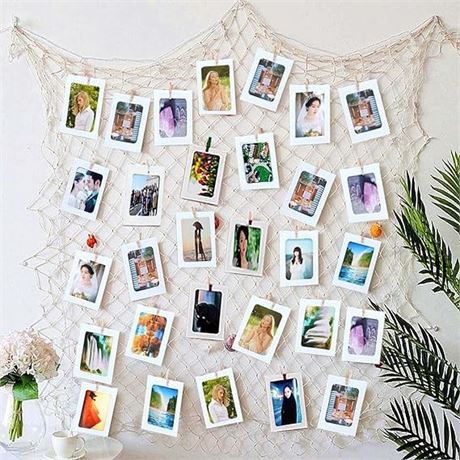 White Fishing Net with White 40 Paper Photos Frames