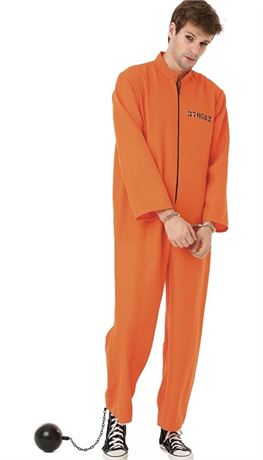 XL - Convict Men's Halloween Costume - Orange Prisoner Jumpsuit
