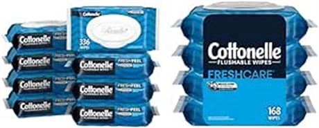 Cottonelle FreshFeel Flushable Wet Wipes (336 Wipes Total) & Fresh Care Flushabl