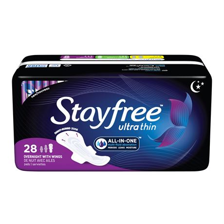 Stayfree Ultra Thin Overnight Pads with Wings Unscented 28 Ct