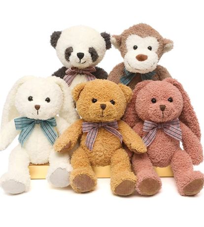 DOLDOA 5 Packs Soft Stuffed Animals Plush Cute Easter Bunny/Teddy Bear/Monkey/Pa