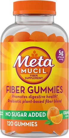 Metamucil Fiber Supplement Gummies, Sugar Free Orange Flavor, 5g Prebiotic 120
