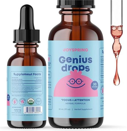 Organic Focus Drops for Kids - Attention and Focus Supplement with Ginkgo Biloba
