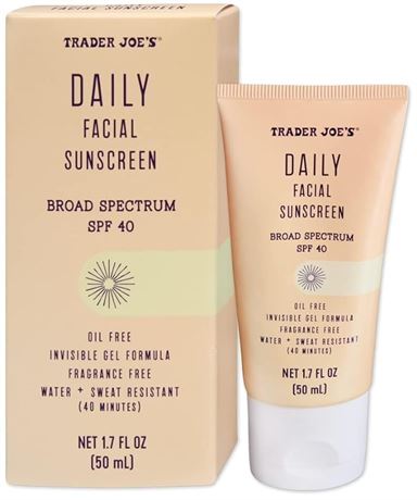 Trader Joe’s Daily Facial Sunscreen Broad Spectrum SPF 40 Oil Free Invisible Gel