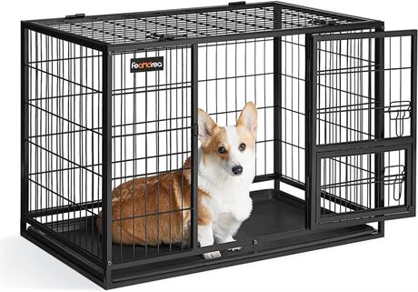 Feandrea Heavy-Duty Dog Crate, Metal Dog Kennel and Cage with Removable Tray, L for Small and Medium Dogs, 36.4 x 22.6 x 25.2 Inches, Black UPPD002B01
