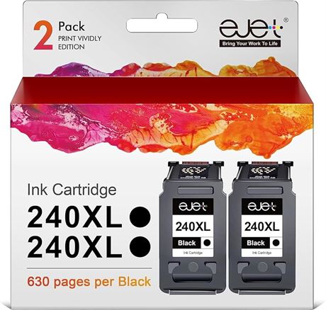 ejet PG-240 XL Black Ink Cartridge Replacement for Canon 240 240XL Remanufactured PG-240XL Ink Compatible with TS5120, MG3620, MG2120, MG3120, MG4120, MG2220, MG3220, MG4220, MG3520, MX472 (2 Black)