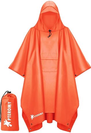 PTEROMY Hooded Rain Poncho for Adult with Pocket, Waterproof Lightweight Unisex
