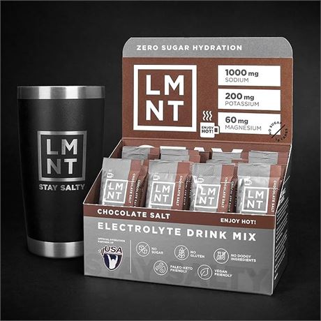 LMNT Keto Electrolyte Powder Packets | Chocolate Salt | 30 Stick Packs