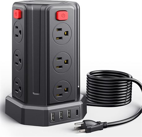 Power Bars with Surge Protector, 9.8 FT Extension Cord Indoor - 3 USB Ports 1 US