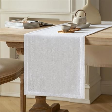 ZeeMart Burlap Style Farmhouse Table Runners 108 Inches Long,  14x108 Inches