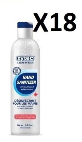 18 ZYTEC Germ Buster Gel Hand Sanitizers (18 x 240mL)