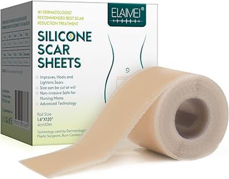 Silicone Scar Sheets (1.57”x 197”), Scar Silicone Tape Strips, Scar Removal Shee