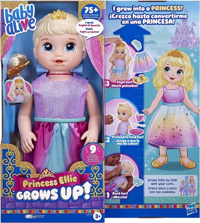 Baby Alive Princess Ellie Grows Up! Interactive Doll with Accessories, Toys for