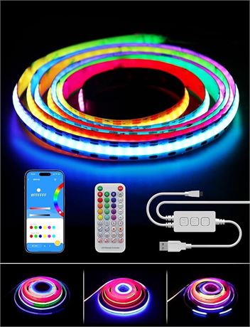 PAUTIX RGB Smart IC COB LED Strip Light Color Chasing,5V USB UL-Listed Multicolo