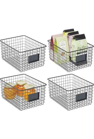 mDesign Large Steel Storage Organizer Bin Baskets with Label Slot for Kitchen Pa