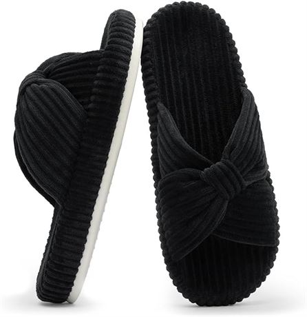 Slippers for Women Memory Foam House Bedroom Corduroy Bow Crossbands