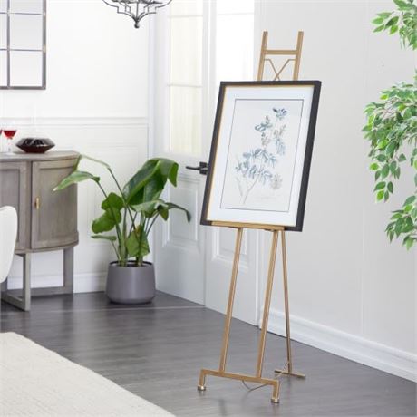 DecMode Modern Elegant Retractable Large Free-Standing Iron Easel in Gold 17 L X