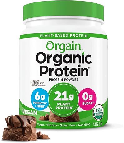 Orgain Organic Vegan Protein Powder, Creamy Chocolate Fudge - 21g Plant Protein,