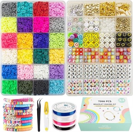 Clay Beads for Bracelet Making Kits, 24 Colors Flat Clay Heishi 6000 Pcs Beads |