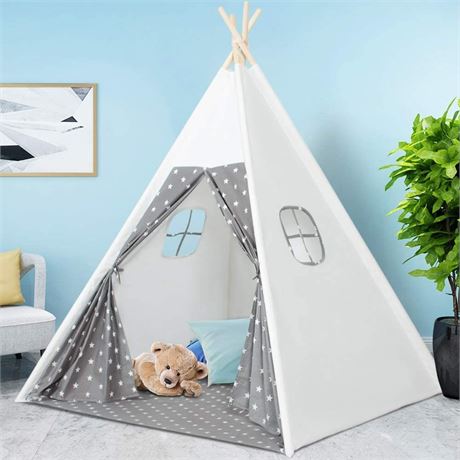 *SIMILAR* Teepee Tent for Kids with Carry Bag & Floor Base with Grey Stars,