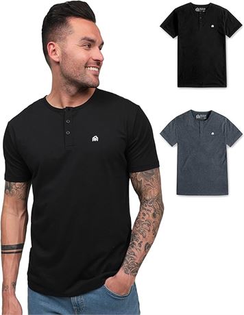 XL INTO THE AM Premium Henley Shirts for Men - Casual Short Sleeve Modern Fit