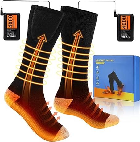 Heated Socks, Electric Heated Socks for Men Women, 4000mAh Rechargeable Battery