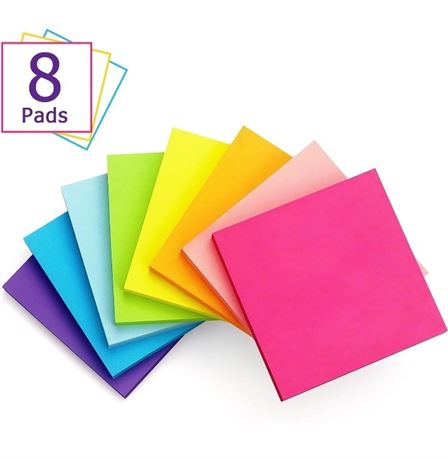 8 Pads Sticky Notes 3x3 Self-Stick Notes 8 Bright Multi Colors Purple Sticky