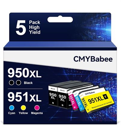 CMYBabee Remanufactured 950XL and 951XL Ink Cartridges Combo Pack Replacement fo