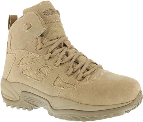 US 11W,Reebok mens Rapid Response Rb Safety Toe 6" Stealth Boot With Side Zipper