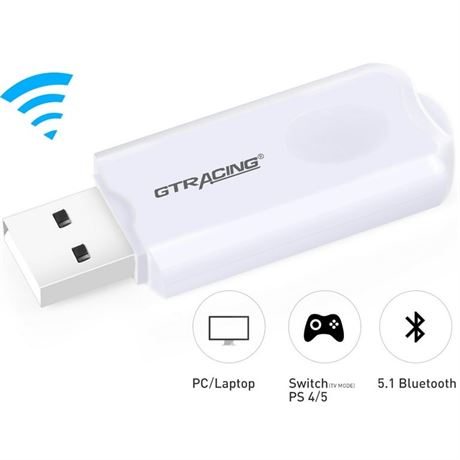 GTRACING Bluetooth USB Adapter Transmitter V5.1 Wireless Dongle for PC, Laptop,