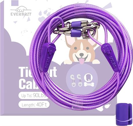 Colorful Reflective Tie Out Cable for Large Dog Up to 90 Pound, 40 Feet