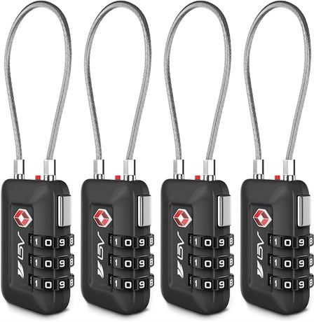 TSA Approved Luggage Travel Lock, Set-Your-Own Combination Lock for Suitcases, Bags and Gym Lockers, 2 Pack (Black - 4 Pack)…