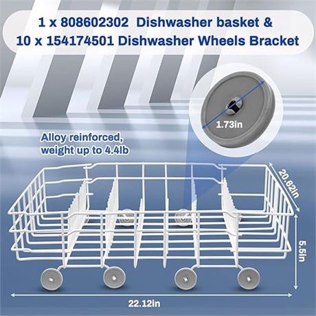 Upgraded 808602302 Dishwasher Lower Dishrack Assembly with 154174501 Dishwasher