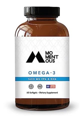 60 Count Momentous Omega-3 1600mg Daily Fish Oil Supplement with EPA and DHA