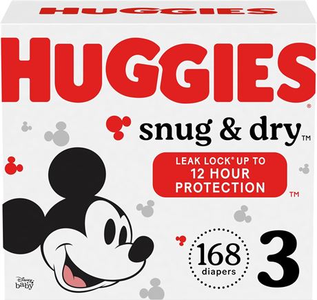 Size 3 (16-28 lbs), 168 Count - Huggies Diapers, Snug & Dry Baby Diapers