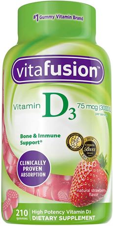 210 Gummies -  Vitafusion Vitamin D₃ 75 mcg, EXP. 05/2025 *PACKAGE MAY VARY