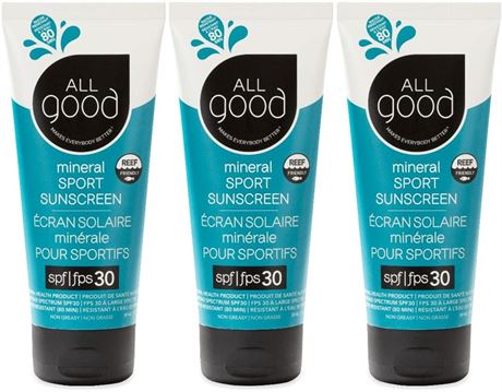 All Good Sport Mineral Sunscreen Lotion - Coral Reef Friendly, 3 pack