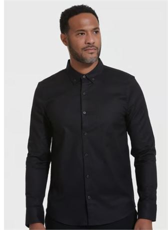 True Religion Black Stretch Oxford Long Sleeve Button Up Shirt - small