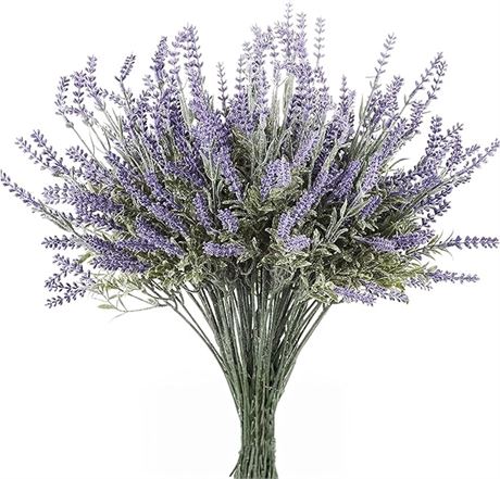 8 Bundle Artificial Flower Purple Lavender Bouquet with Green Leaves for Home Pa