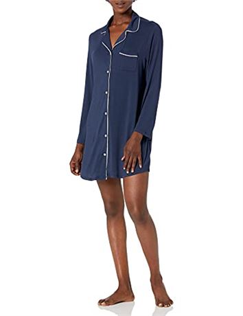 Large, Amazon Essentials Women's Piped Nightshirt, Washed Navy