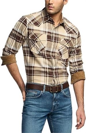 XL - CQR Men's 100% Cotton Plaid Flannel Shirt, Long Sleeve Shirt Jackets, Casua