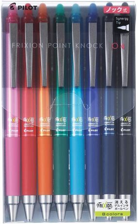 PILOT Frixion Point Knock 04 Ballpoint Pen, 8 Colors Set (LFPK-200S4-8C)