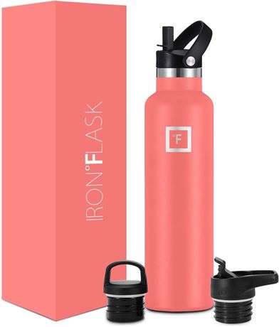 IRON °FLASK Sports Water Bottle - 3 Lids (Narrow Straw Lid) Leak Proof Vacuum