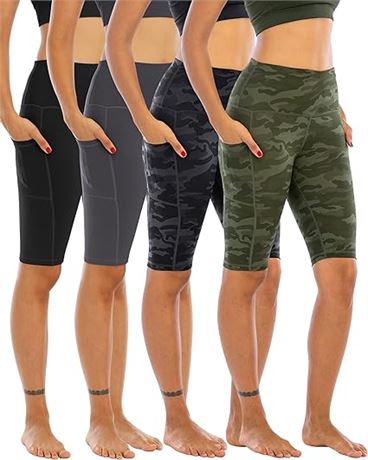 XL-WHOUARE 4 Pack Biker Yoga Shorts with Pockets for Women