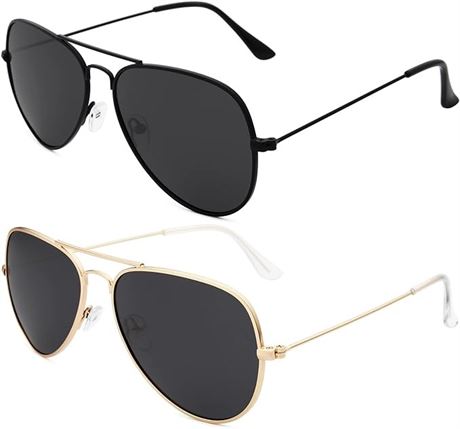 livho Sunglasses for Men Women - 2 Pack / Black Grey+gold Grey