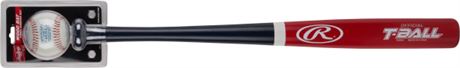 Rawlings Youth Wood Tee-Ball Bat with Training Ball in Black/Red | Size: 25