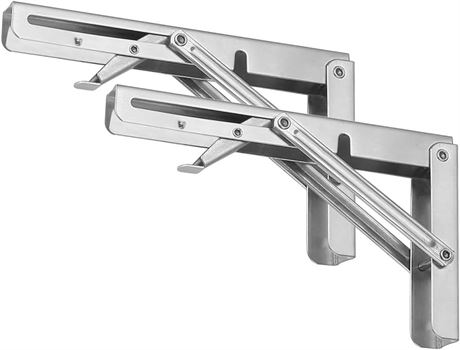 Folding Shelf Brackets 14 Inch for Shelves, Folding Wall Bracket Hinges Heavy Duty for Workbench Made of 304 Stainless Steel, Max Load: 400lb (Pack of 2)