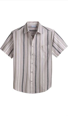 Size-L, COEVALS CLUB Men’s Linen Beach Summer Casual Button Down Shirt