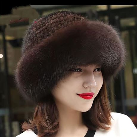YXCFEWD Mink Hat Knit Fur Hat Furry Womens Mink Hat Fur Hat